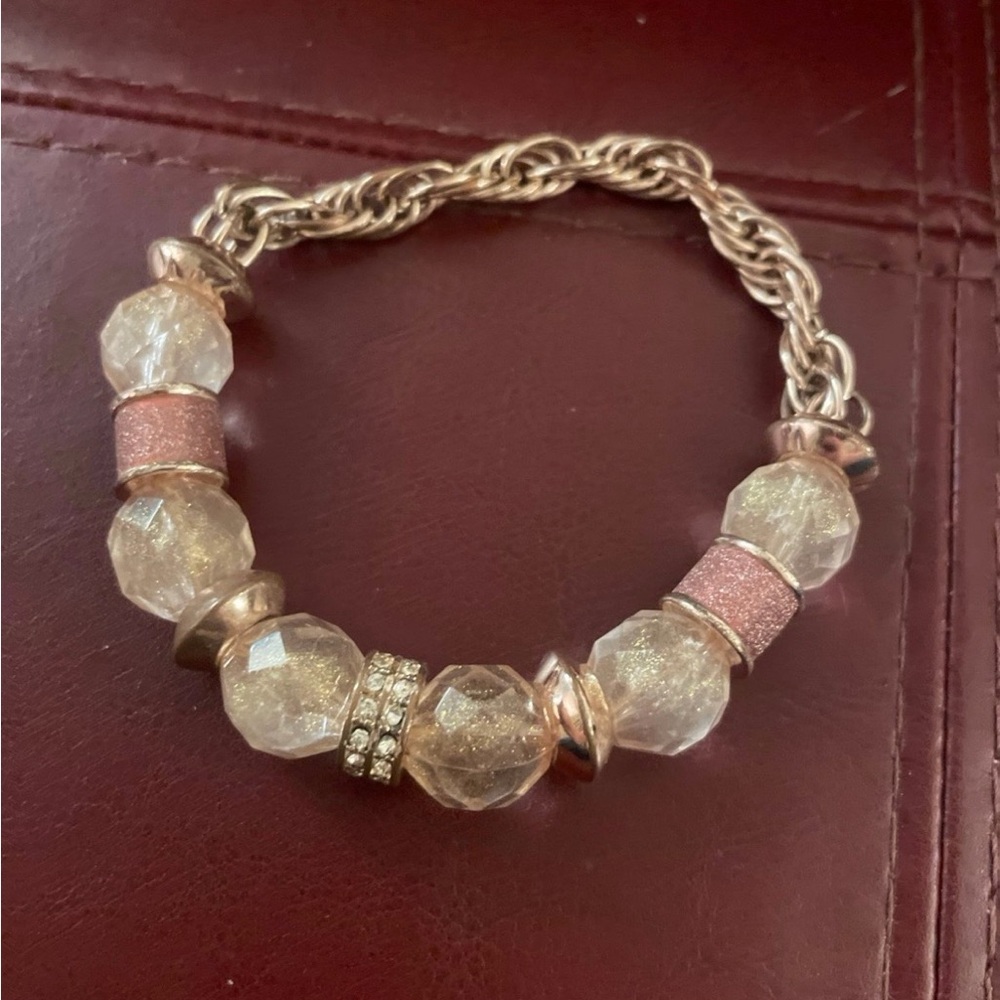 Clear Faux Crystal and Pink Bracelet